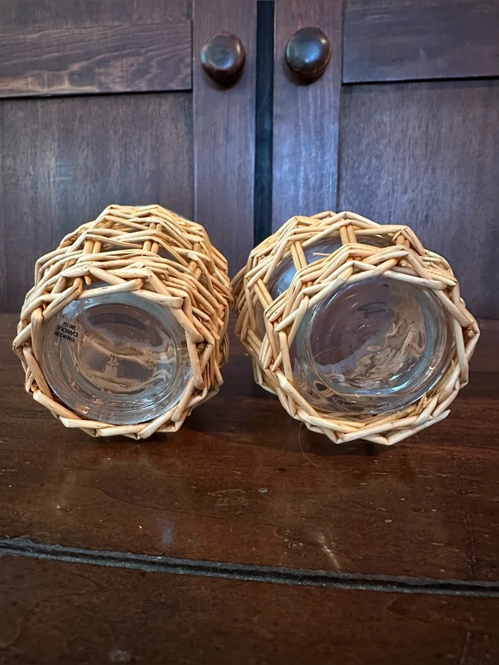 Yankee Candle • set of two • glass inside of wicker